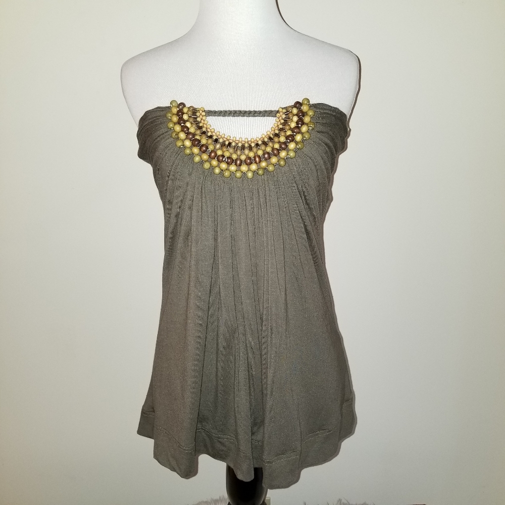 Women's sz Small  Strapless top Flare Wood Beaded